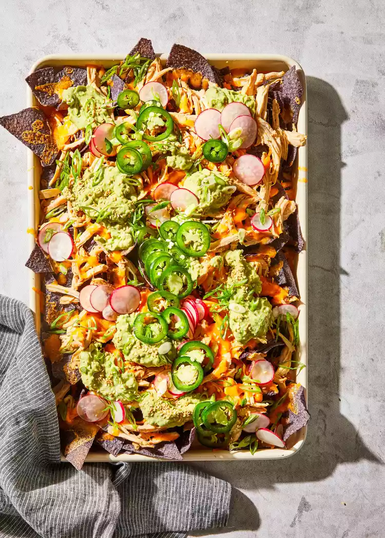 Chicken Nachos with Wasabi Guacamole