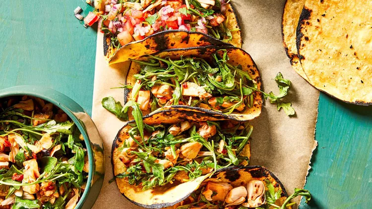 Chipotle, Jackfruit, and Arugula Tacos