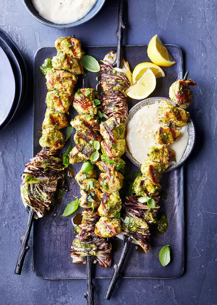 Pesto Chicken and Radicchio Skewers