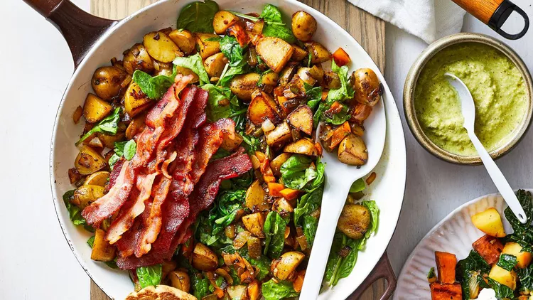 Spinach and Bacon Hash With Tomatillo Sauce