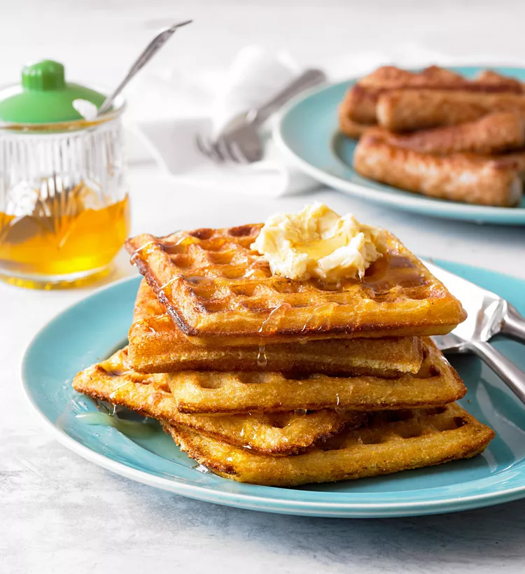 Cornmeal Buttermilk Waffles with Honey Butter