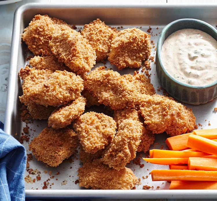 Low-Cal Crispy Chicken Nuggets with Cilantro Ranch Dressing