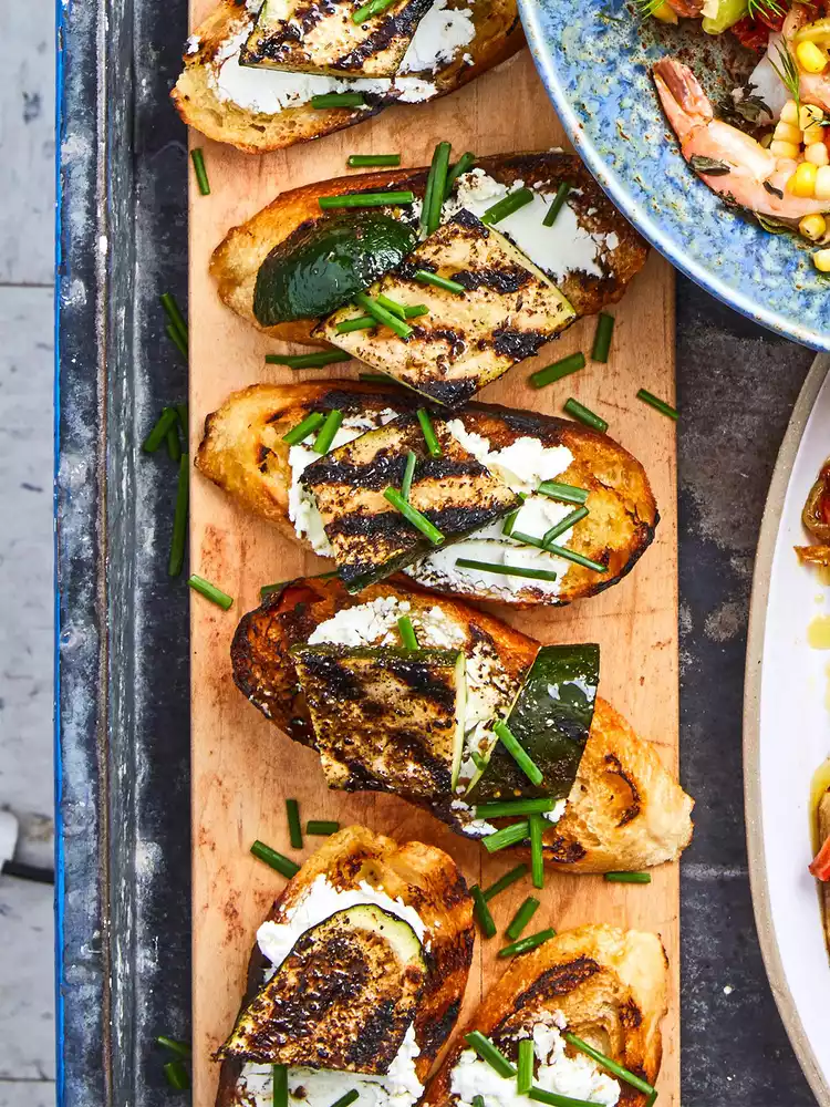 Grilled Zucchini and Goat Cheese Toasts