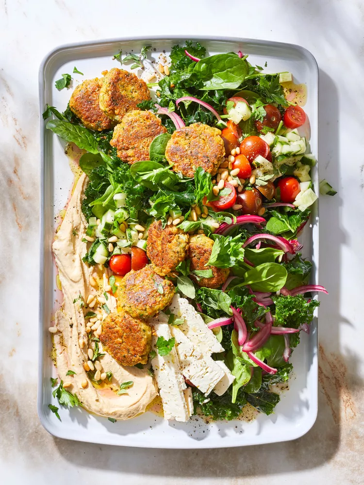 Kale Falafel Salad with Toasted Pine Nuts