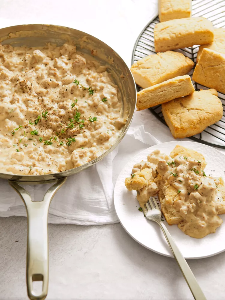 Gluten-Free Buttermilk Biscuits with Sausage Gravy