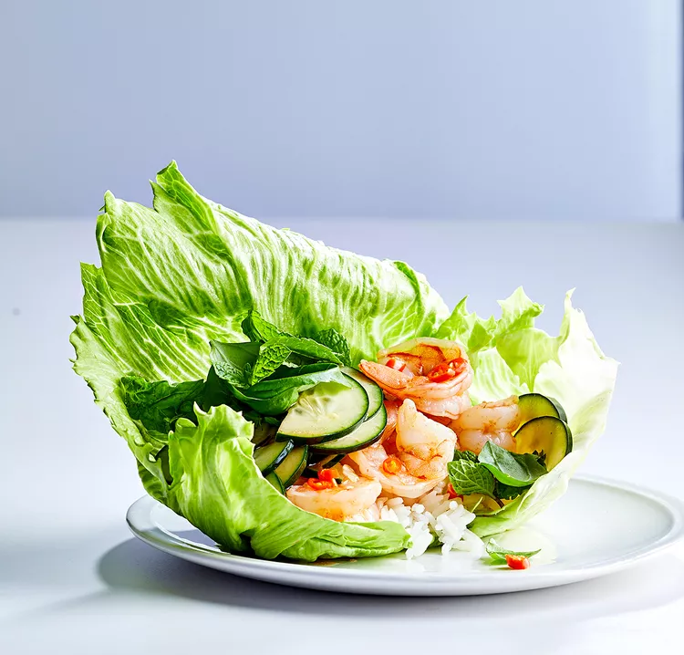 Thai Shrimp and Cucumber Lettuce Wraps with Rice