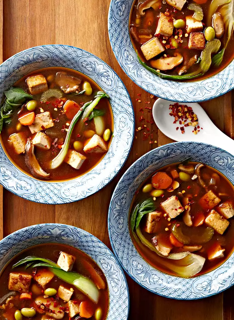 Asian Spiced Edamame and Tofu Soup