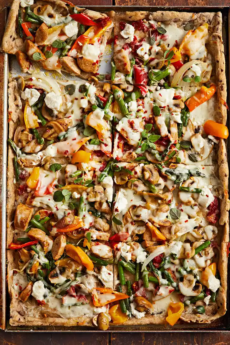 Roasted Vegetable-Chicken Sausage Pizza