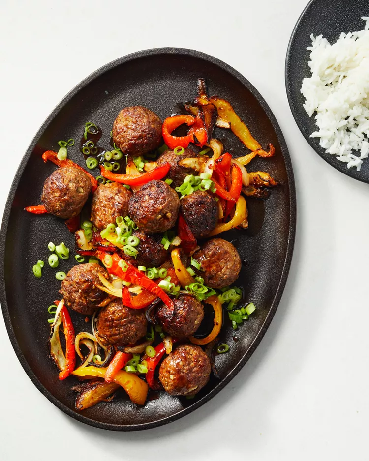 Air-Fried Meatballs and Bell Peppers