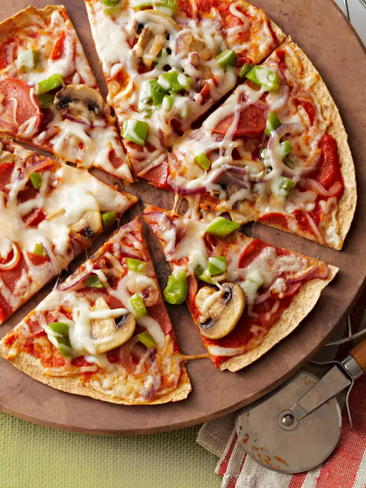 Thin Crust Pepperoni and Vegetable Tortilla Pizza