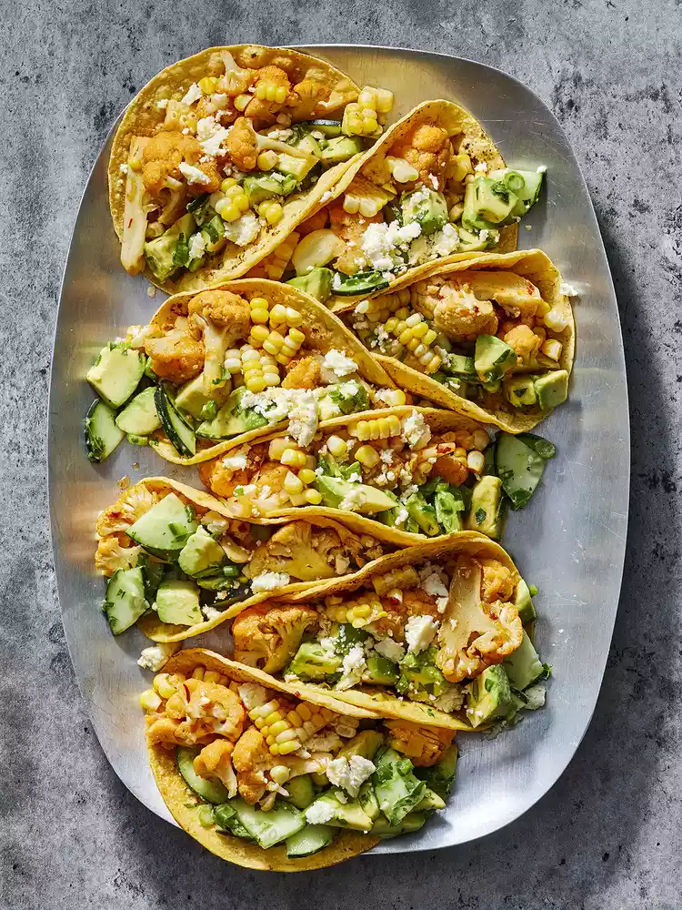 Cauliflower-Corn Tacos with Pico Verde