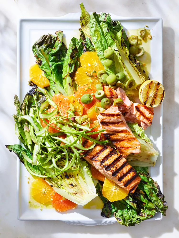 Grilled Salmon and Romaine Salad