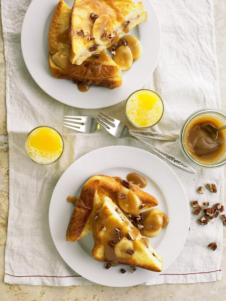 Mascarpone-Stuffed French Toast with Salted Caramel-Banana Sauce