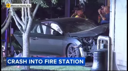 Car crashes into fire station in Marcus Hook, Delaware County