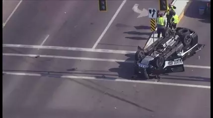 Rollover crash leaves Gilbert Police car on its roof in Queen Creek