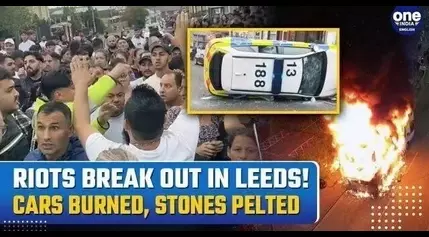 UK Leeds Riots: Rioters Torch Bus, Smash and Overturn Police Car with Pram and Rocks| Watch Video