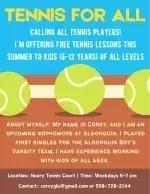 Free tennis lessons for kids ages 6-12 yrs old