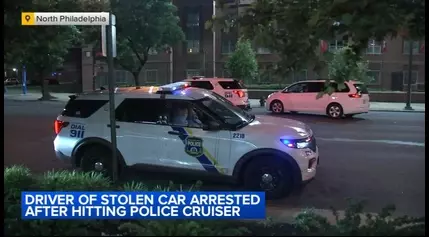 Stolen car strikes Philadelphia police cruiser during traffic stop; suspect apprehended