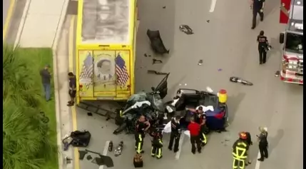 Car, semi collide on Sheridan Street in Hollywood