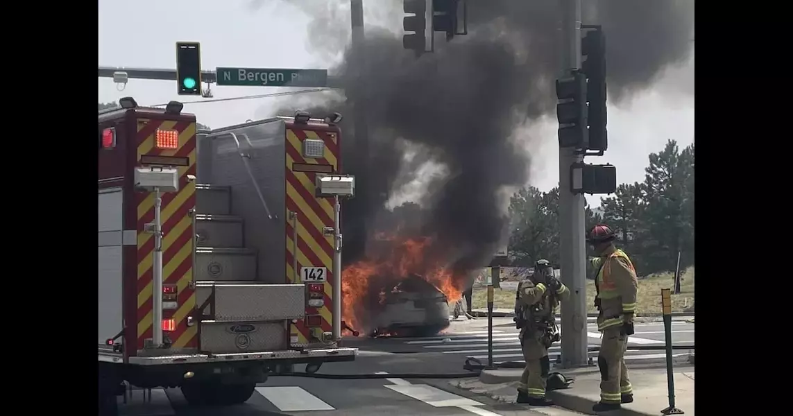 2 injured after car crashes, bursts into flames west of Denver