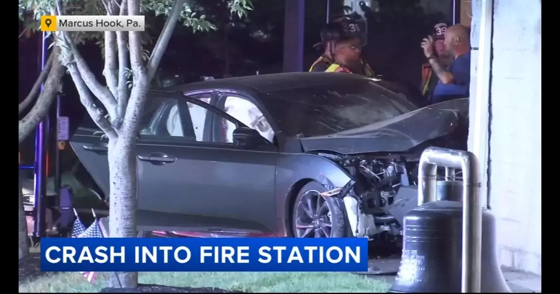 Car crashes into fire station in Marcus Hook, Delaware County