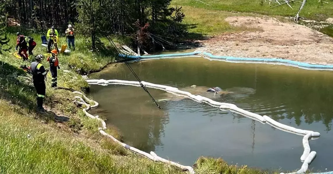 Car carrying 5 people runs off the road and into a hot geyser in Yellowstone