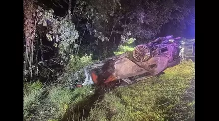 Driver summonsed after fiery crash during thunderstorm in Lyman