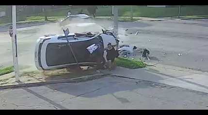 Old payphone pedestal may have saved 2 pedestrians from car rolling over them