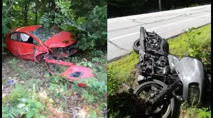 Two seriously injured after car hits motorcycle in Baldwin