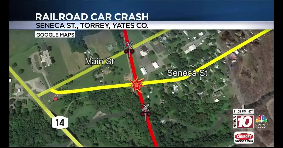 Woman hospitalized after car collides with train in Yates County