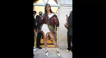 Rihanna Supports A$AP Rocky at Paris Fashion Week in Dramatic Rhinestone Heels