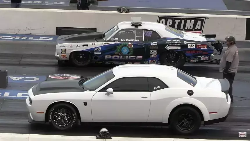 New & Old Muscle Cars Drag Compilatio Includes Surprise Police Car vs Demon 170 Appearance