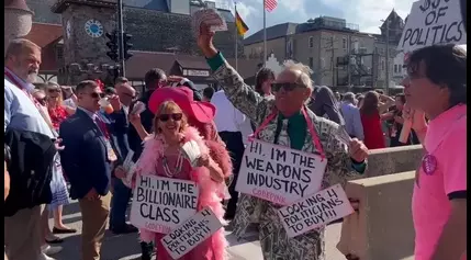 ‘Money out of politics!’: Code Pink stages protest skit outside RNC