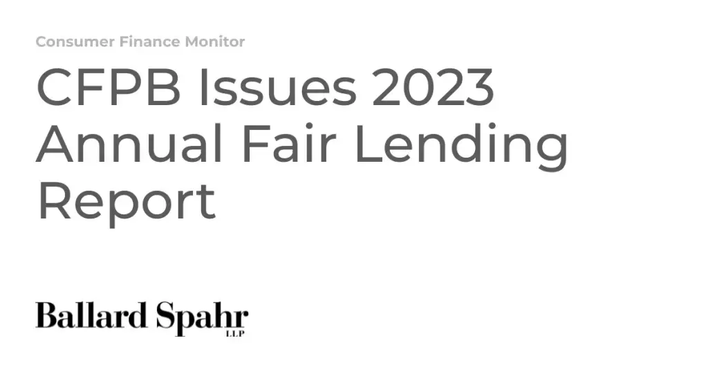 CFPB Issues 2023 Annual Fair Lending Report