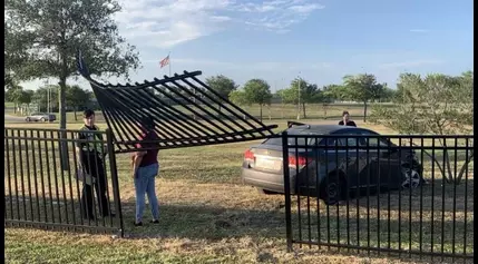 Car crashes through fence of Coastal Bend State Veterans Cemetery in 2-vehicle accident