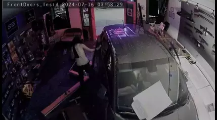 Stolen car rammed into Liberty gun store before burglary