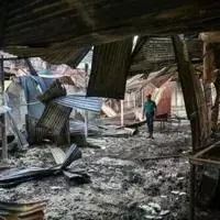 The charred remains of state broadcaster Bangladesh Television after students set it on fire during protests