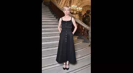 Michelle Williams Channels Effortless French Style in Black Chanel Mary Jane Heels at Paris Fashion Week