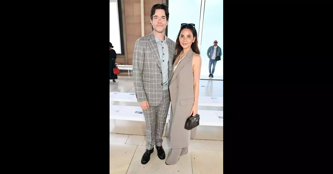 John Mulaney and Olivia Munn Match in Gray for Hermes Fashion Show