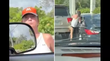 ‘Drunk’ road-rage driver nearly runs herself over after yelling at…