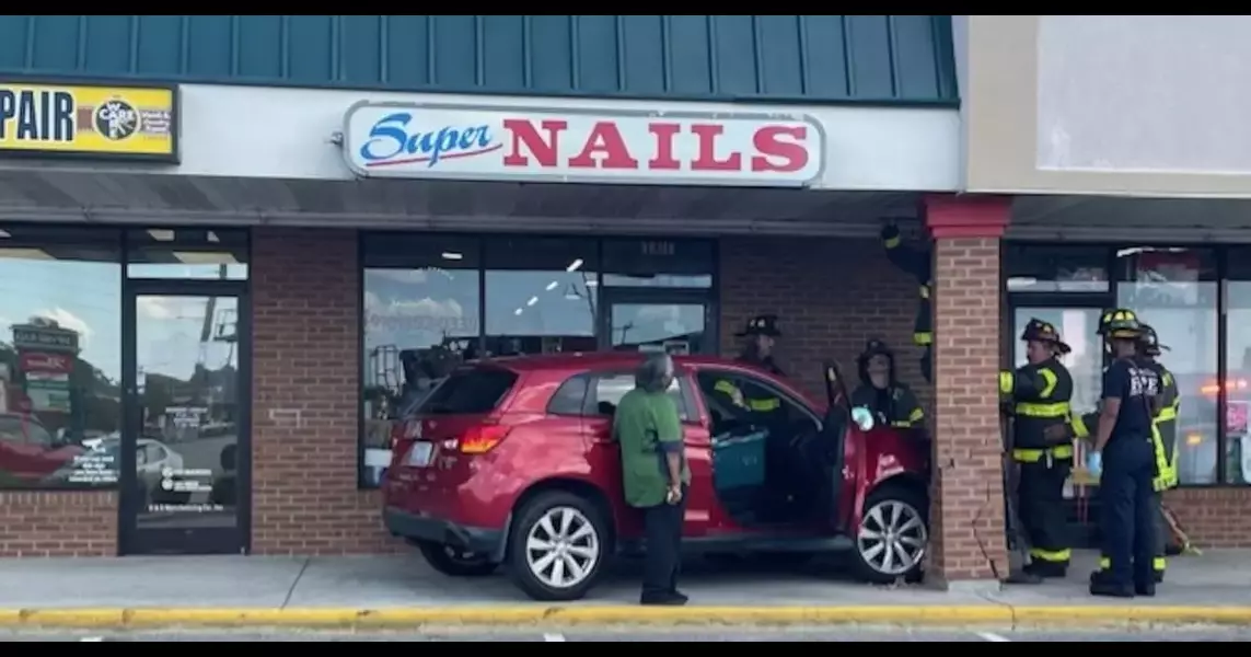 Car crashes into brick column in front of nail salon