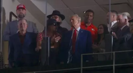 Watch Donald Trump, flanked by Kid Rock and John Daly, play to Alabama fans with concessions