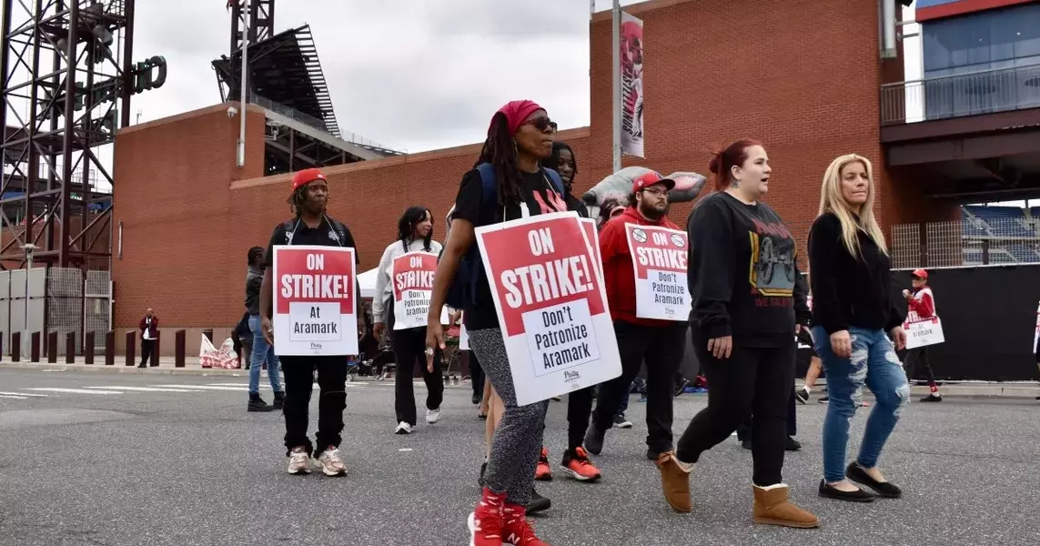 Aramark food service workers go on strike at South Philly sports complex