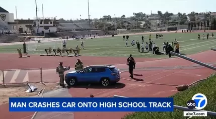 Car goes airborne, lands next to high school field mid-game in Torrance