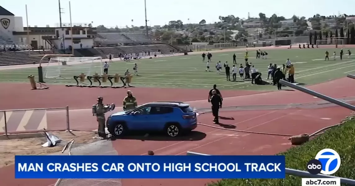 Car goes airborne, lands next to high school field mid-game in Torrance